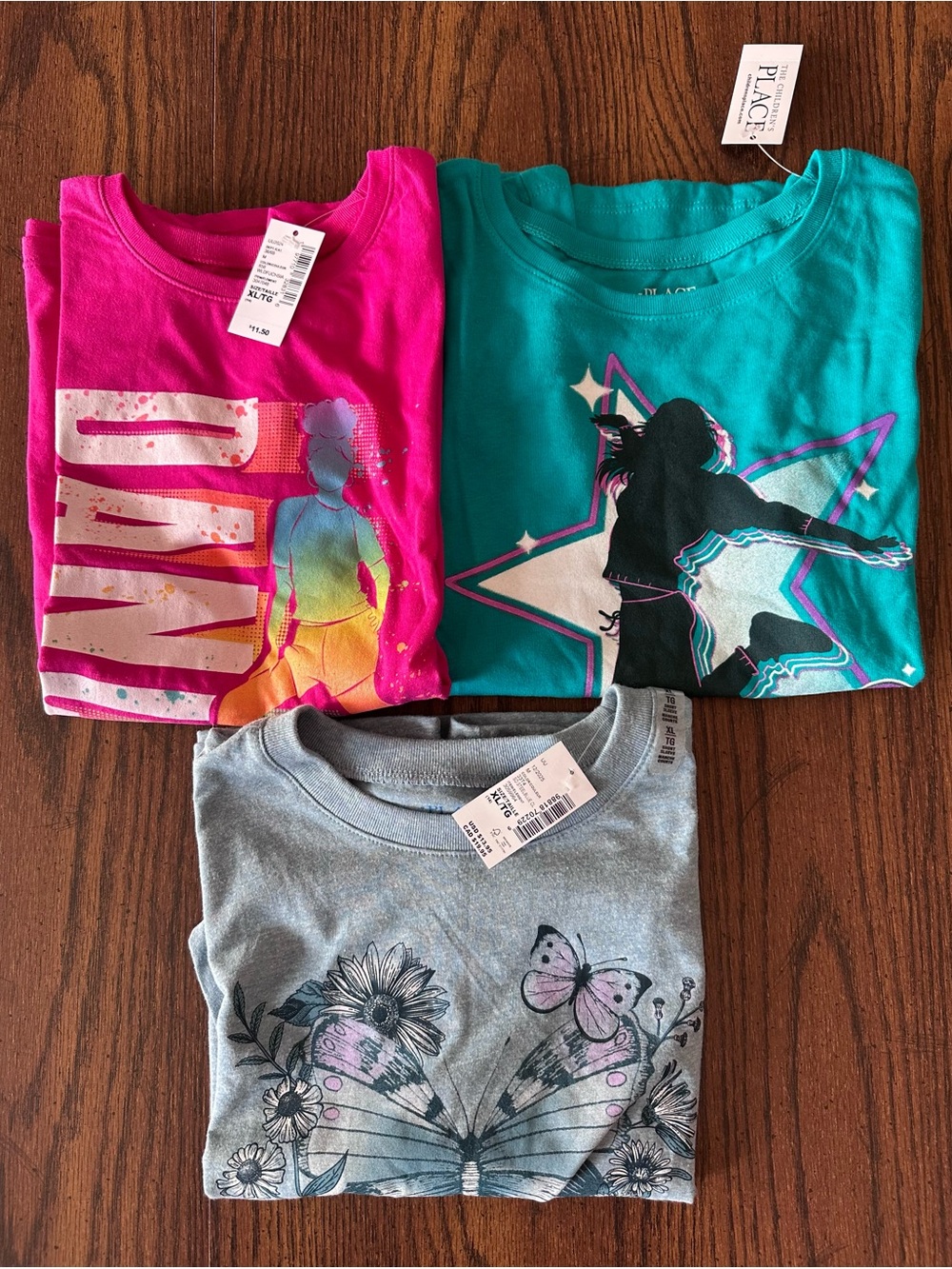 The Children's Place Girls' Teal Dance Graphic Tee with Pink & Gray Tee Trio